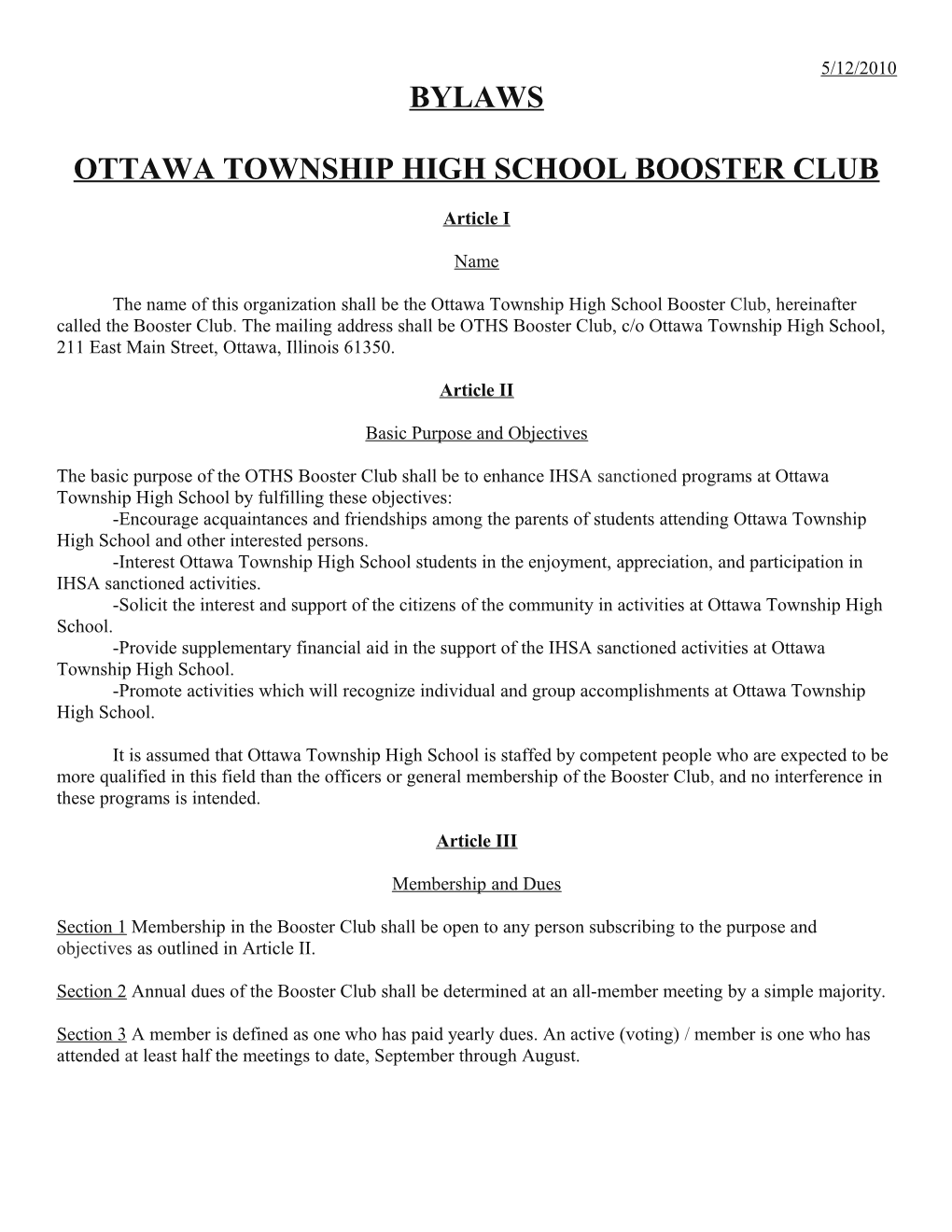 Ottawa Township High School Booster Club