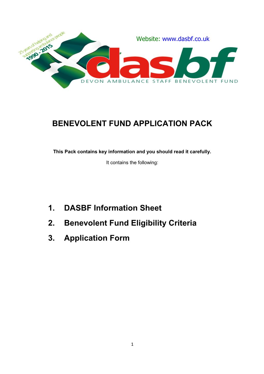 Benevolent Fund Application Pack