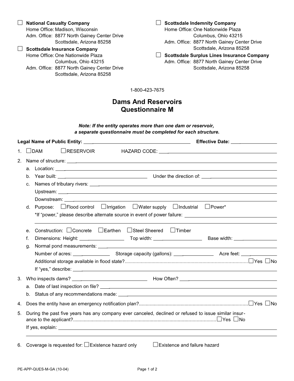 Dams and Reservoirs Questionnaire M