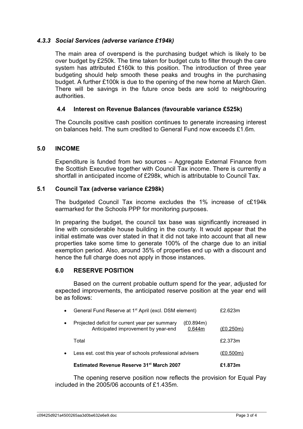 General Fund Revenue Budget Monitoring 2006/07