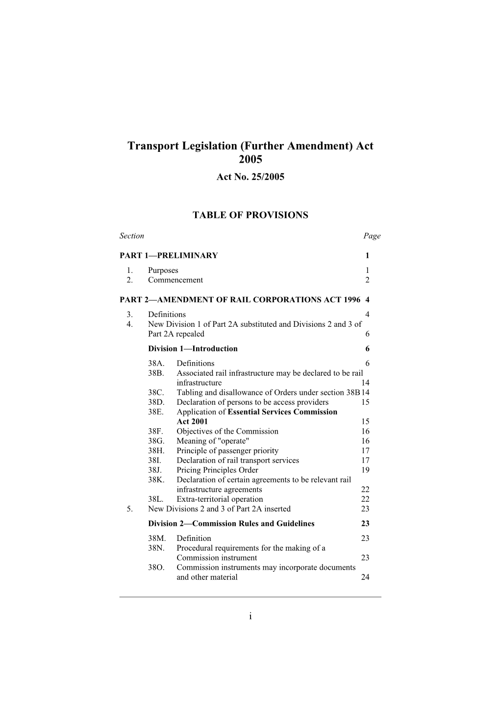 Transport Legislation (Further Amendment) Act 2005