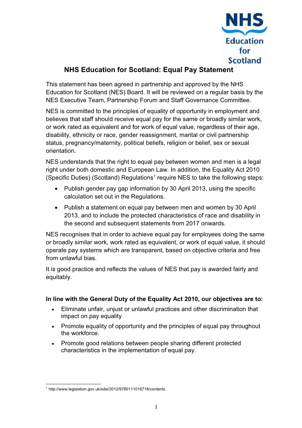 NHS Education for Scotland: Equal Pay Statement