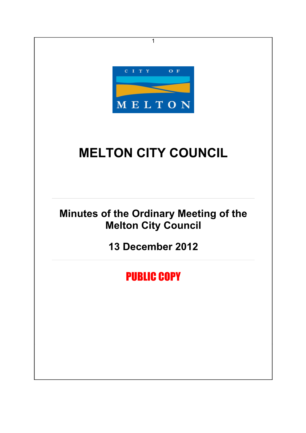 Minutes of Ordinary Meeting of Council - 13 December 2012