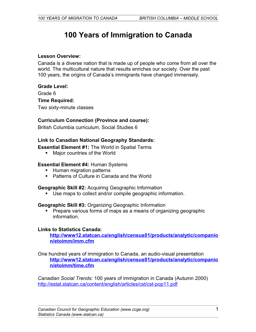 100 Years of Migration to Canadabritish Columbia Middle School