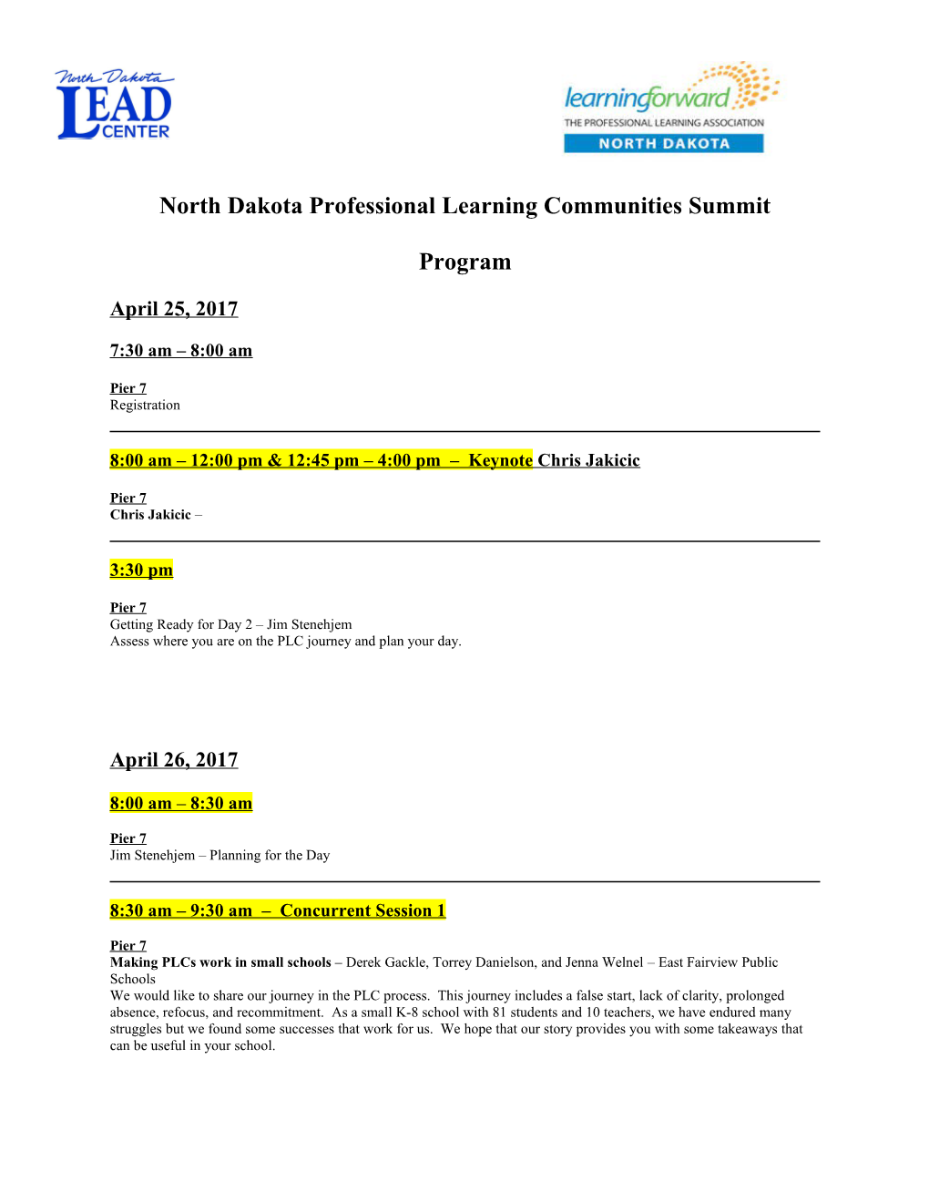 North Dakota Professional Learning Communities Summit