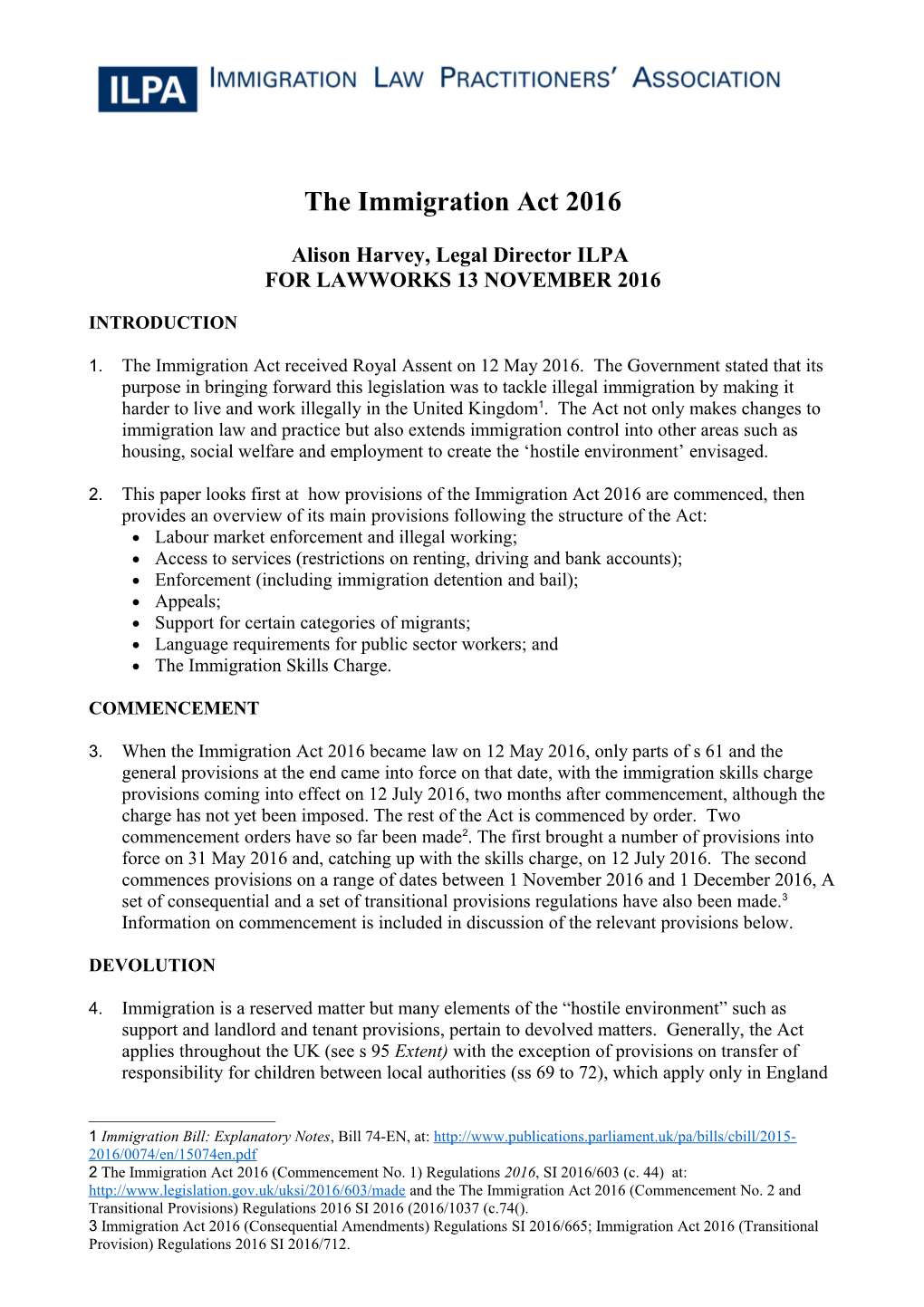 The Immigration Act 2016