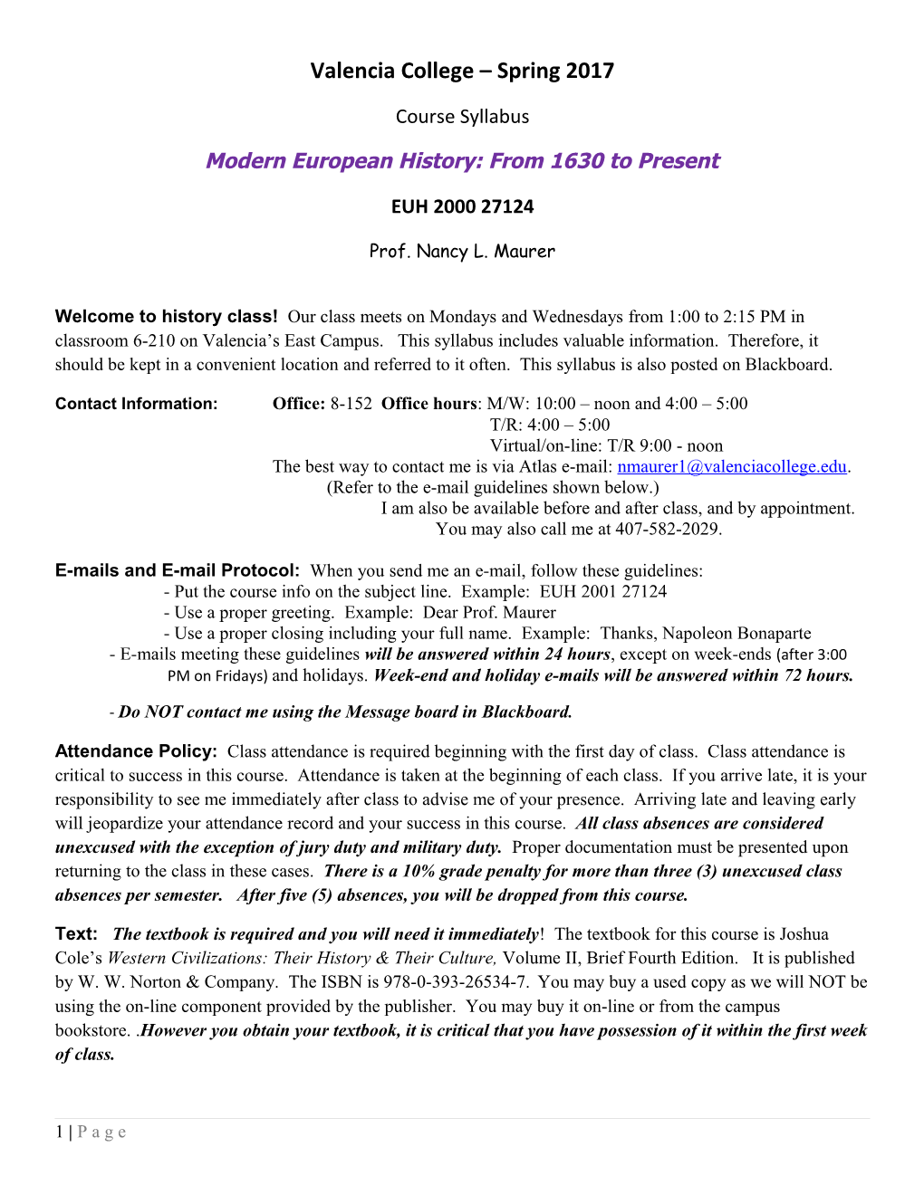 Modern European History: from 1630 to Present