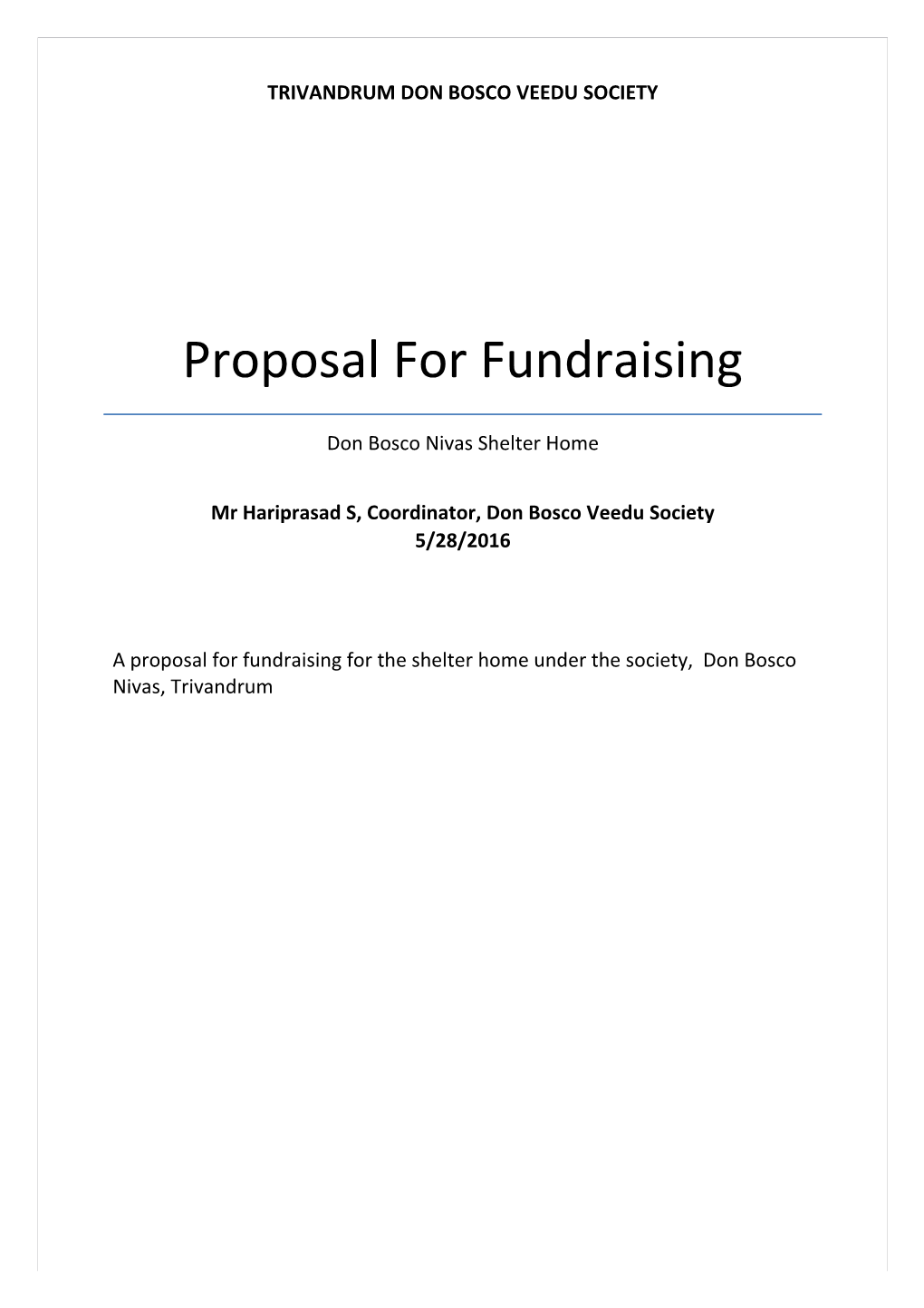 Proposal for Fundraising