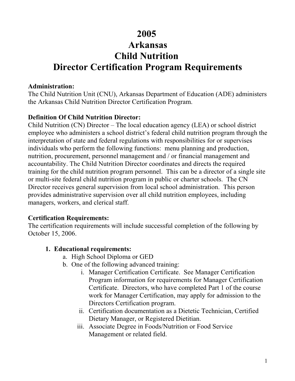Director Certification Program Requirements