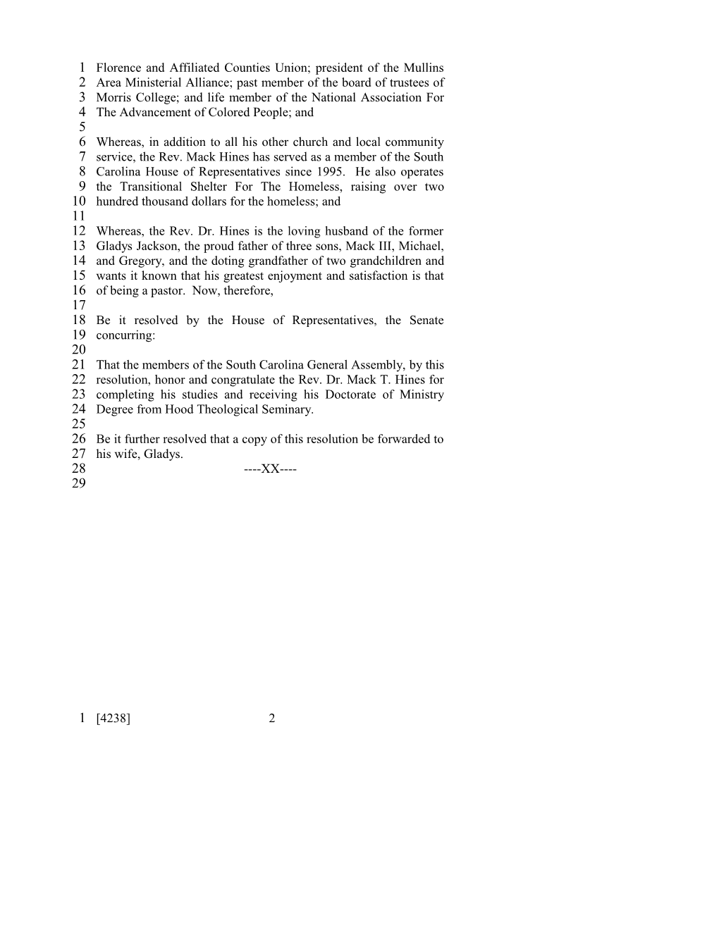 2005-2006 Bill 4238: the Reverend Dr. Mack T. Hines - South Carolina Legislature Online