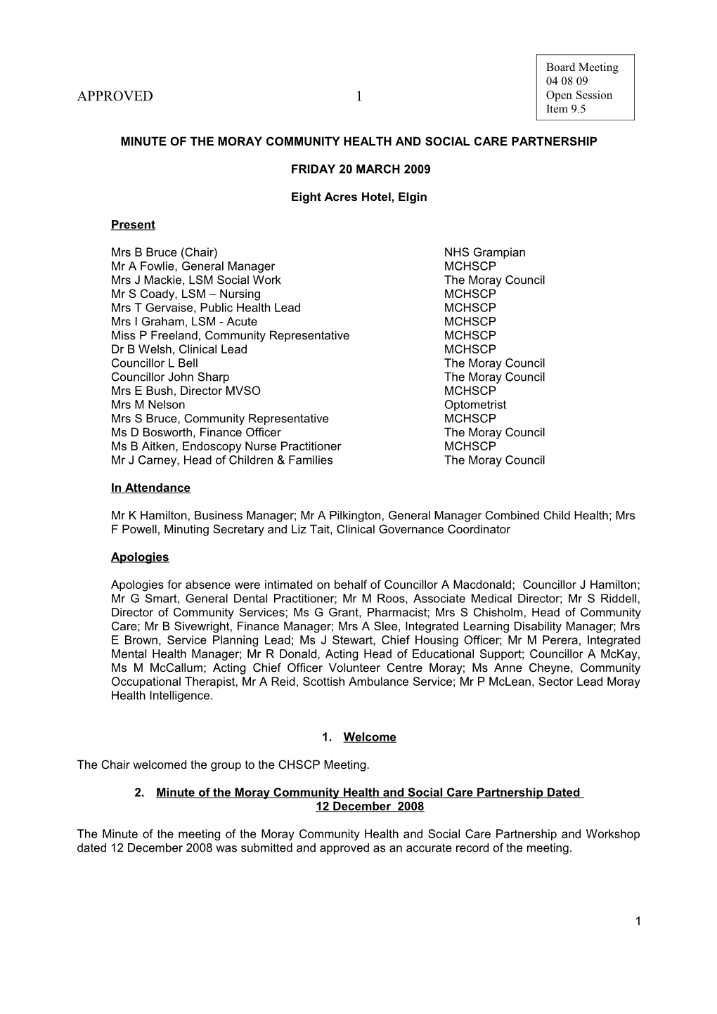 Item 9.5 for 4 Aug 09 Moray SC&CHP 20 March