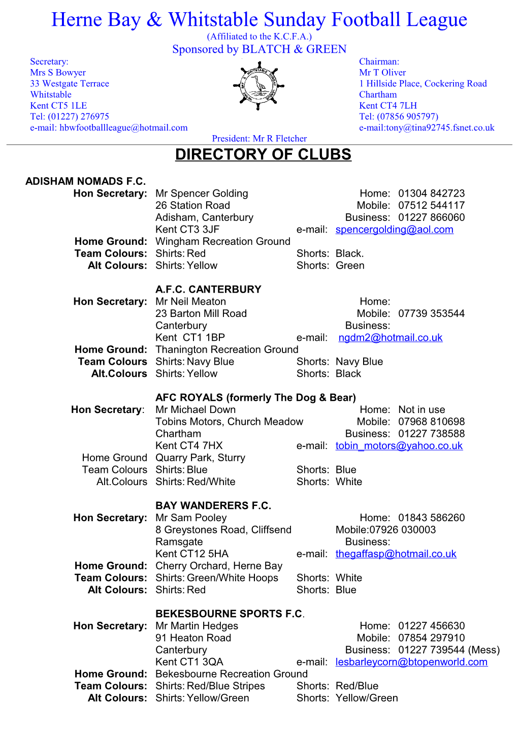 Herne Bay & Whitstable Sunday Football League