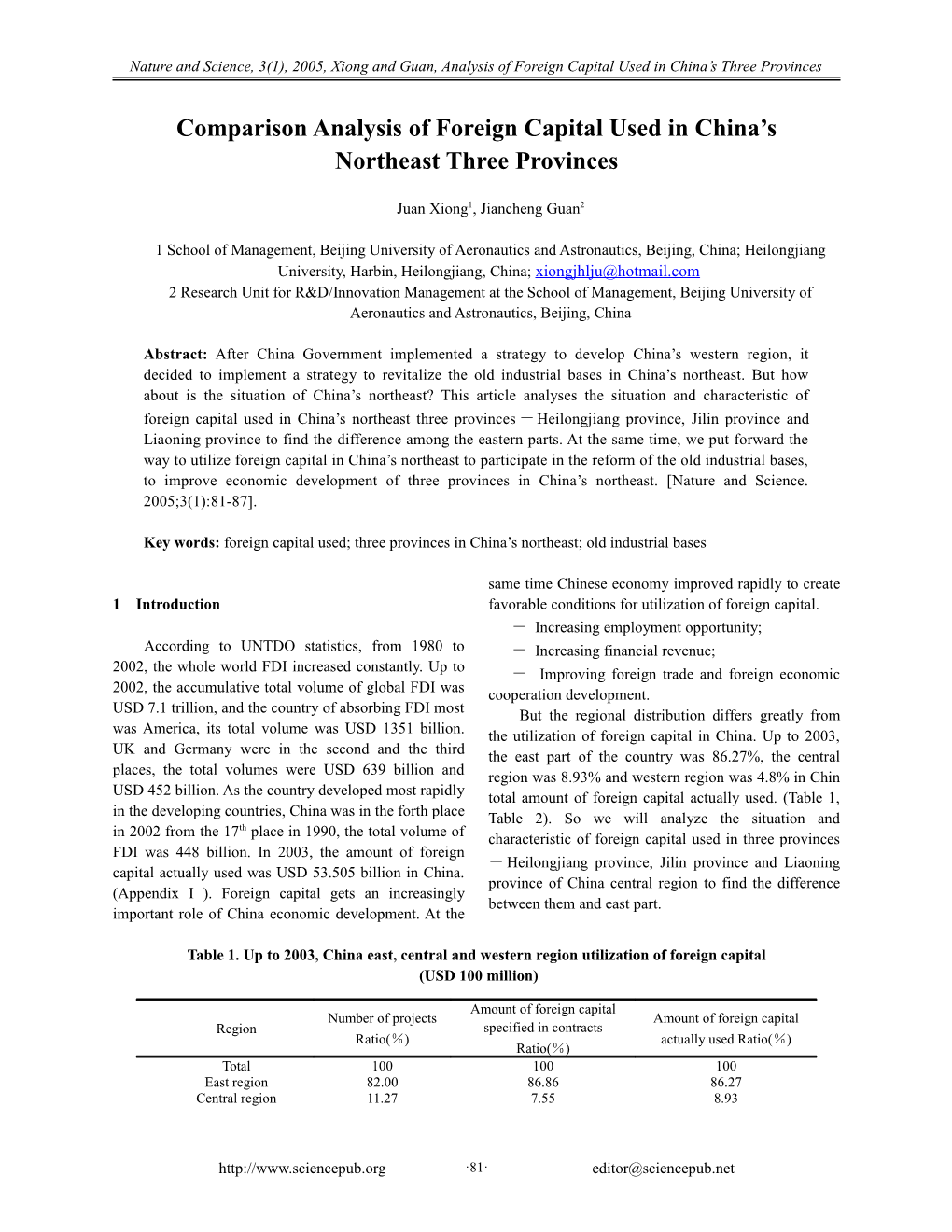 Comparison Analysis of Foreign Capital Used in China S