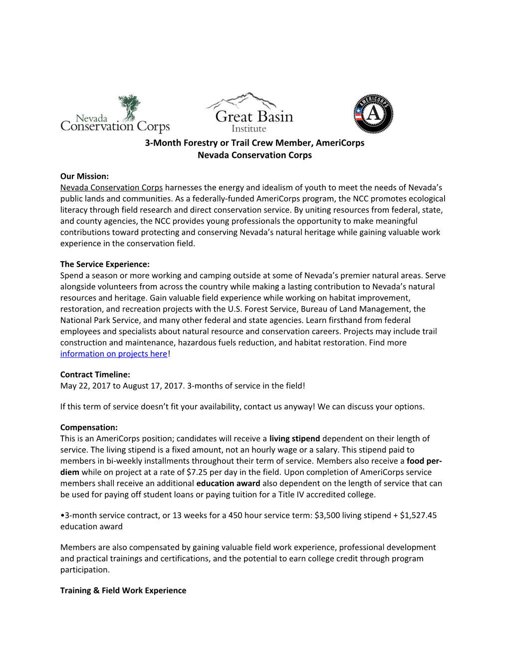 3-Month Forestry Or Trail Crew Member, Americorps