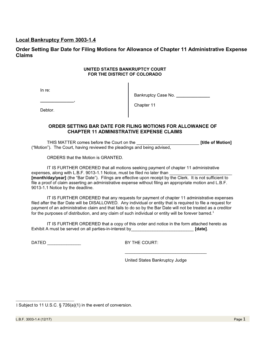 Local Bankruptcy Form3003-1.4