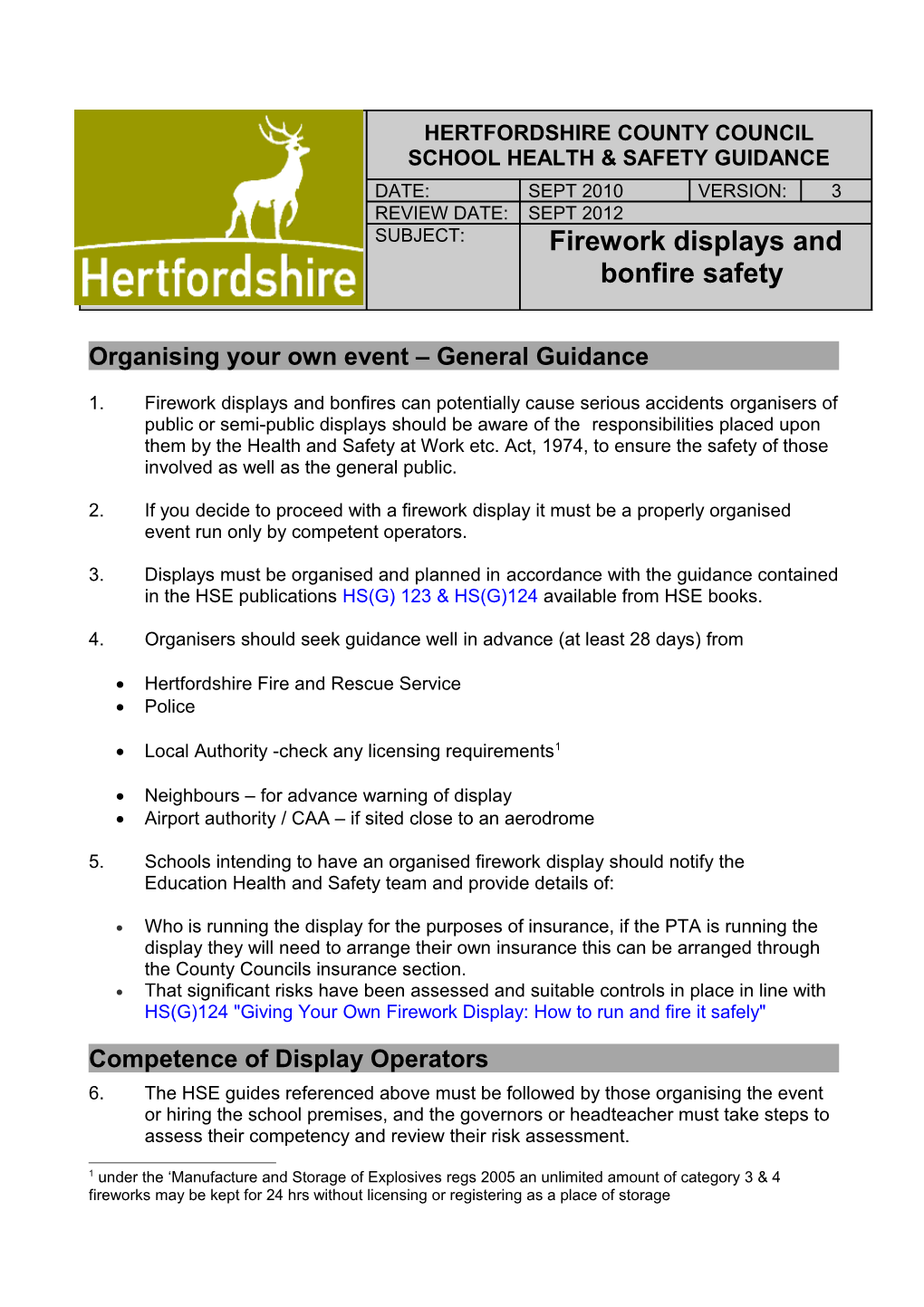 Firework Displays and Bonfire Safety