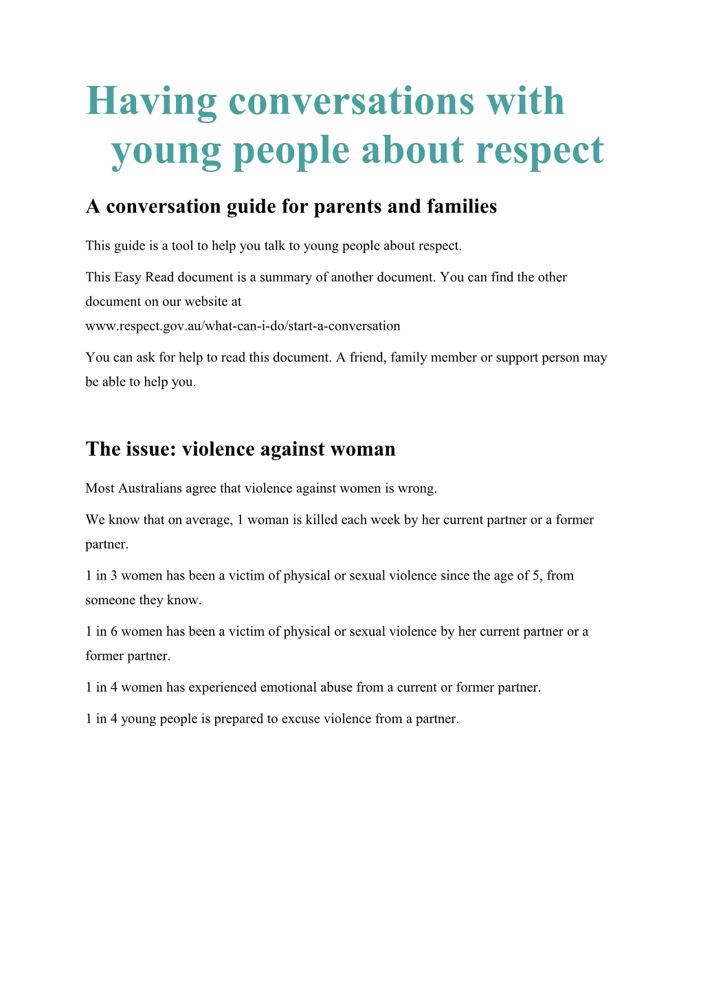Having Conversations with Young People About Respect