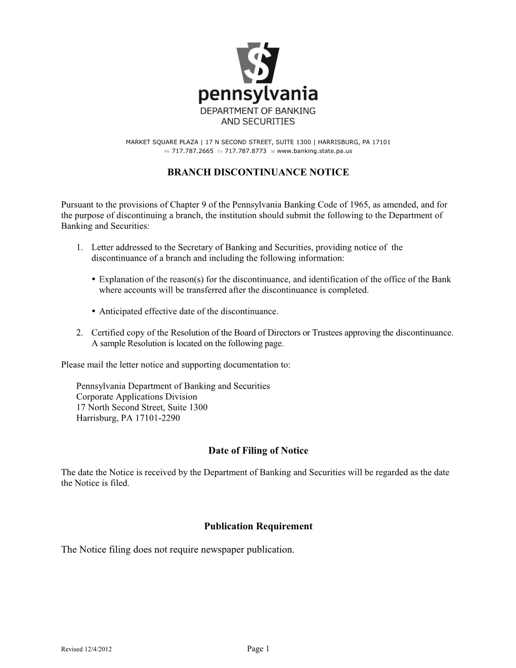 Pennsylvania Department of Banking