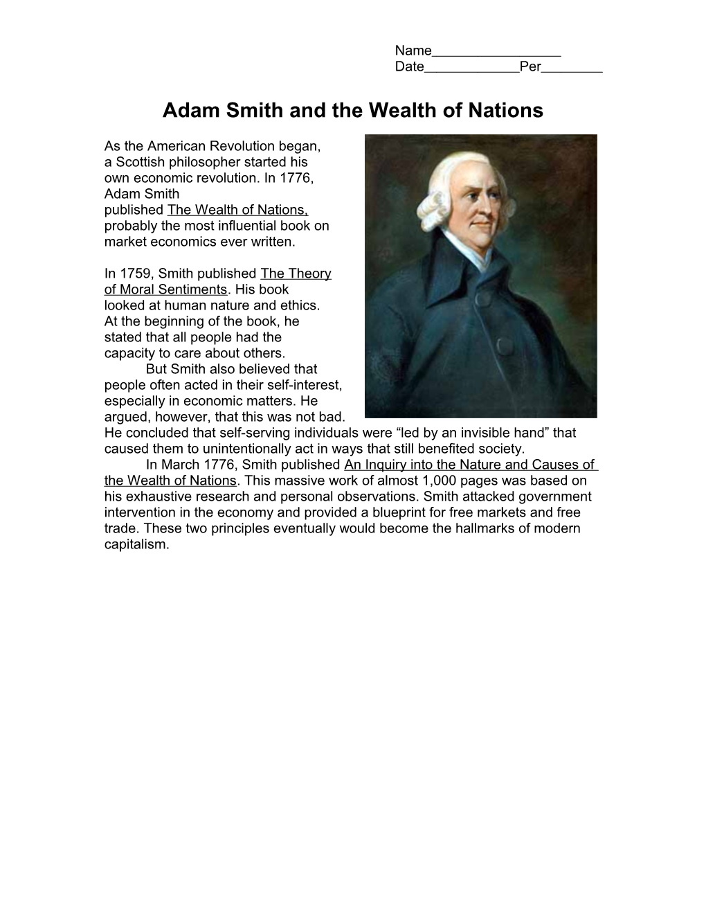 Adam Smith and the Wealth of Nations