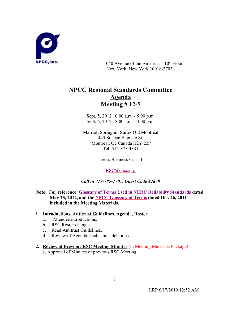 NPCC Regional Standards Committee