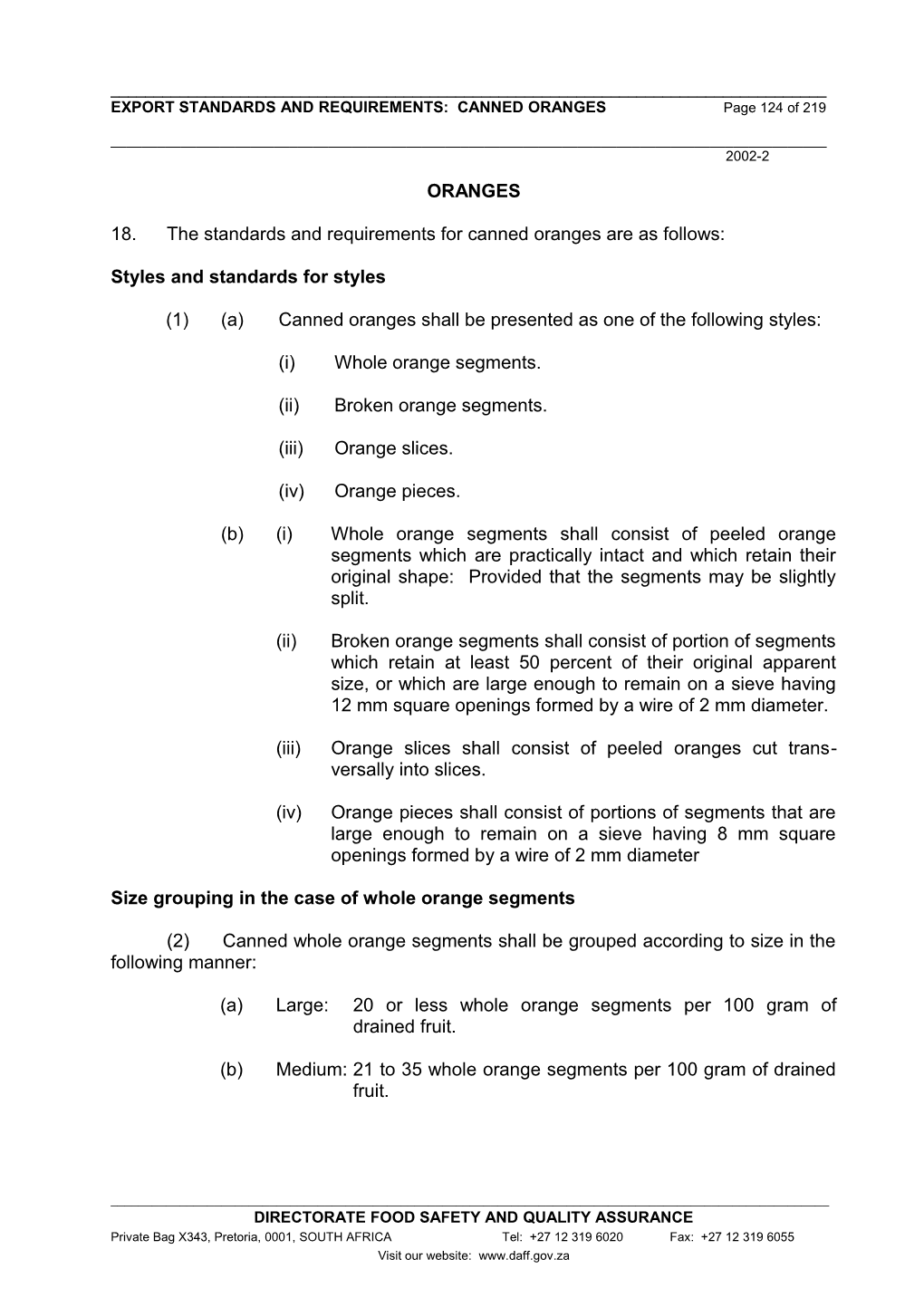EXPORT STANDARDS and REQUIREMENTS: CANNED ORANGES Page 1 of 219