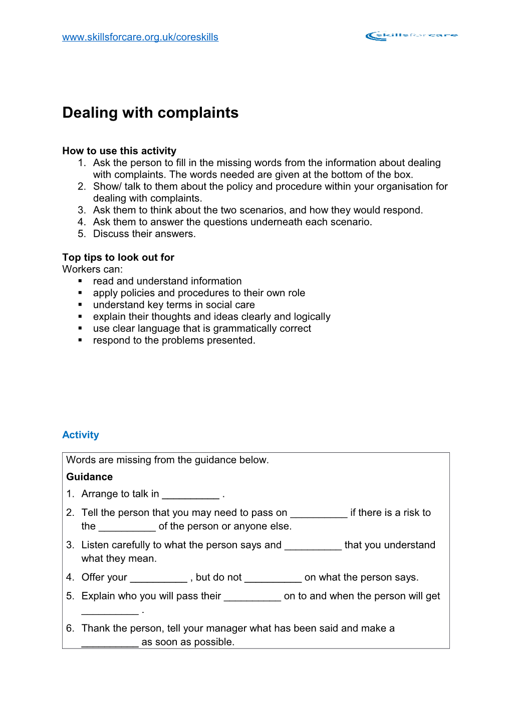 Dealing with Complaints