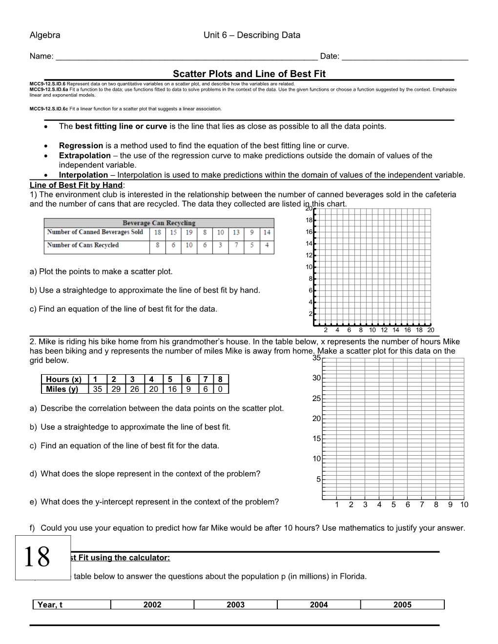 Scatter Plots and Line of Best Fit