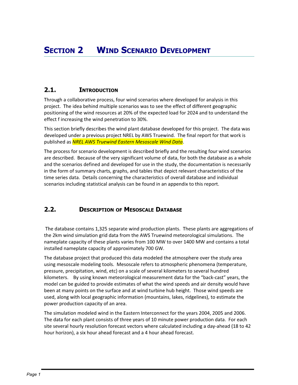 Section 2 Wind Scenario Development
