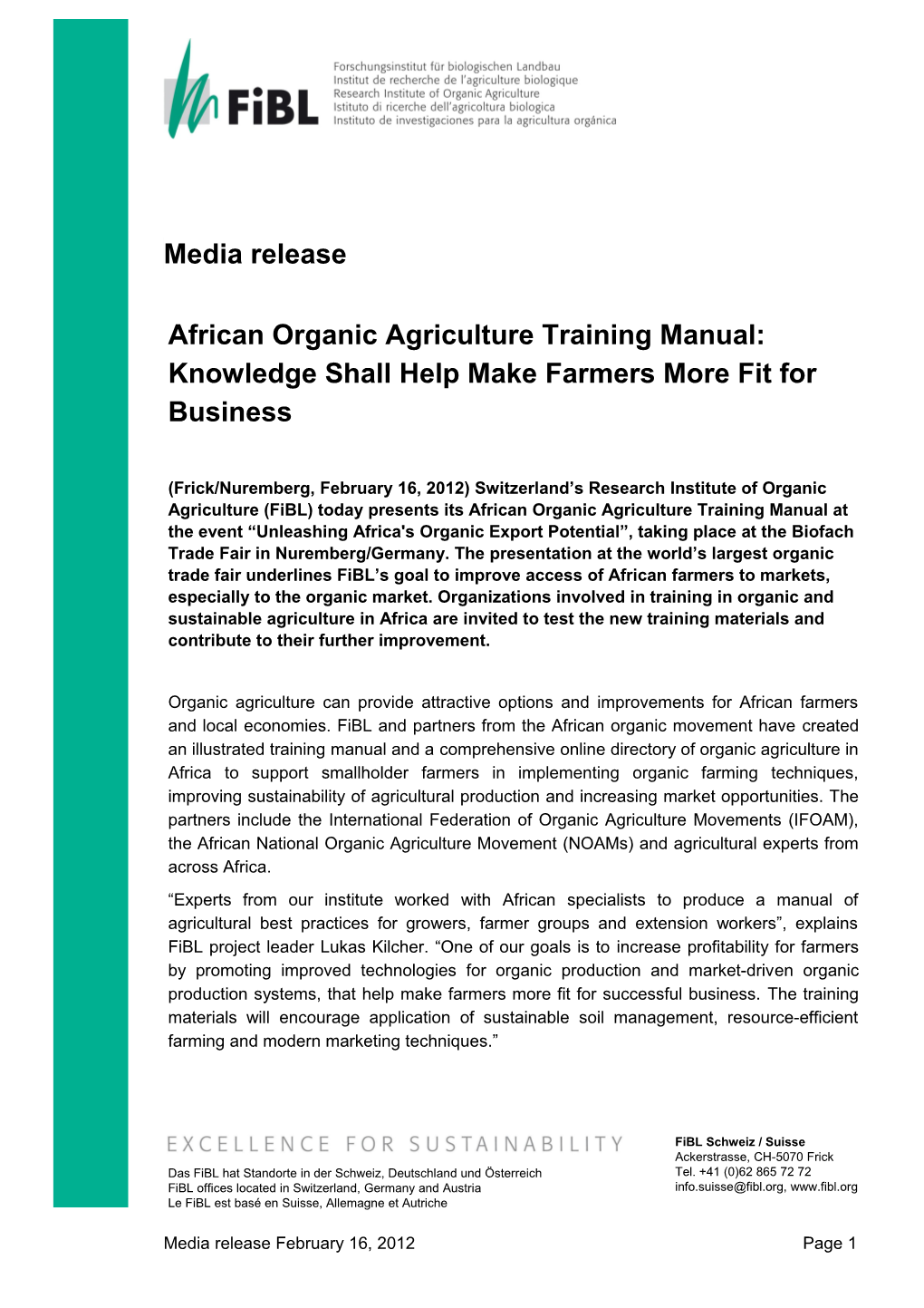 African Organic Agriculture Training Manual: Knowledge Shall Help Make Farmers More Fit