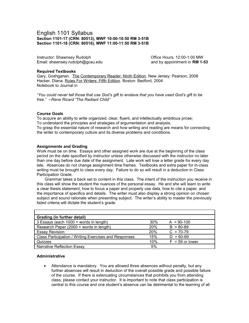 Section 1101-17 (CRN: 80513), MWF 10:00-10:50 RM 3-51B