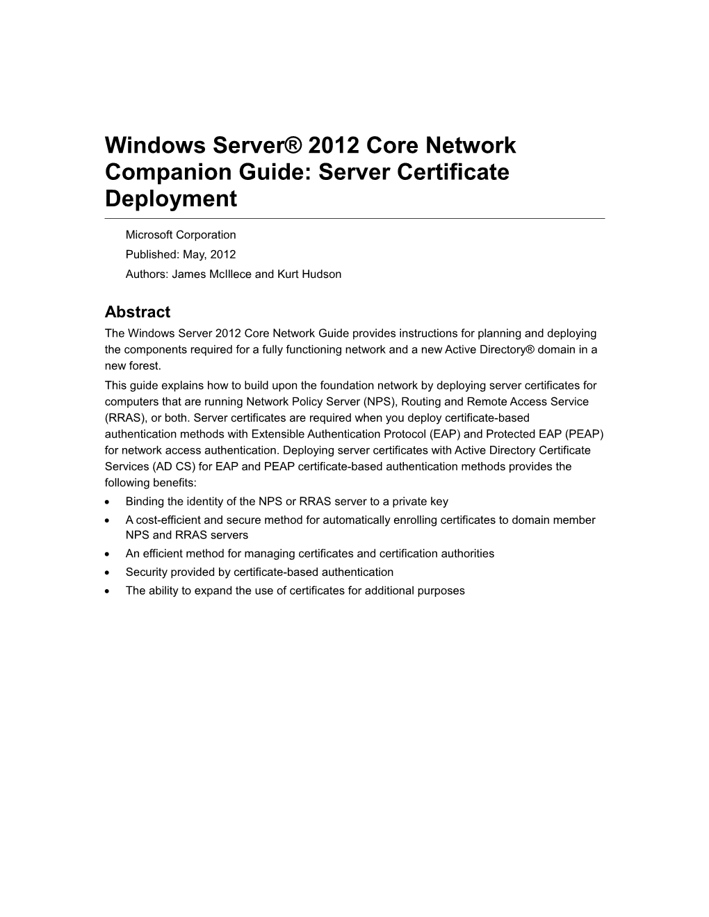 Windows Server 2012 Core Network Companion Guide: Server Certificate Deployment