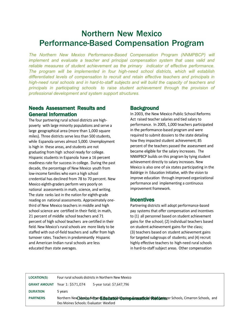 Northern New Mexico Performance-Based Comp Program (MS Word)