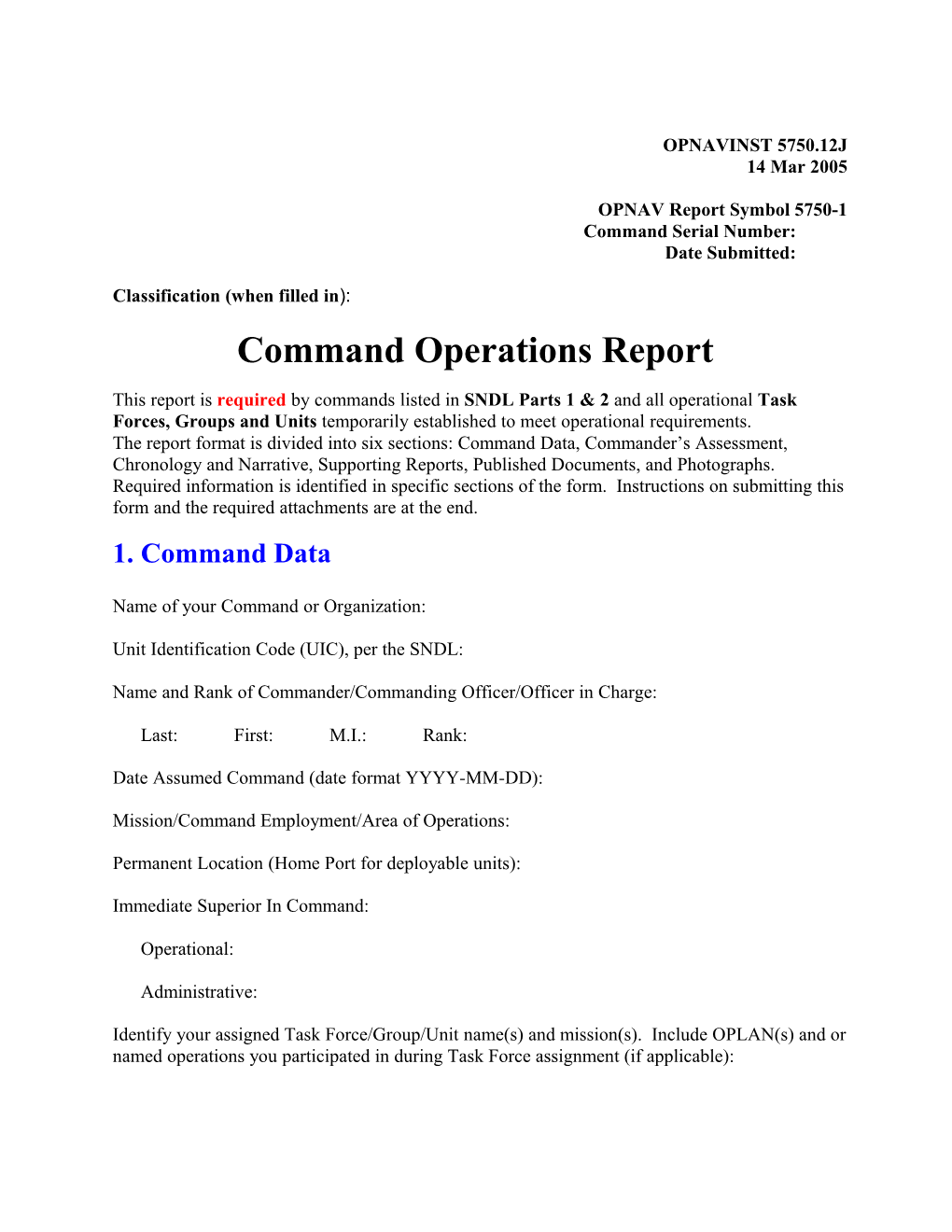 OPNAV Report Symbol 5750-1