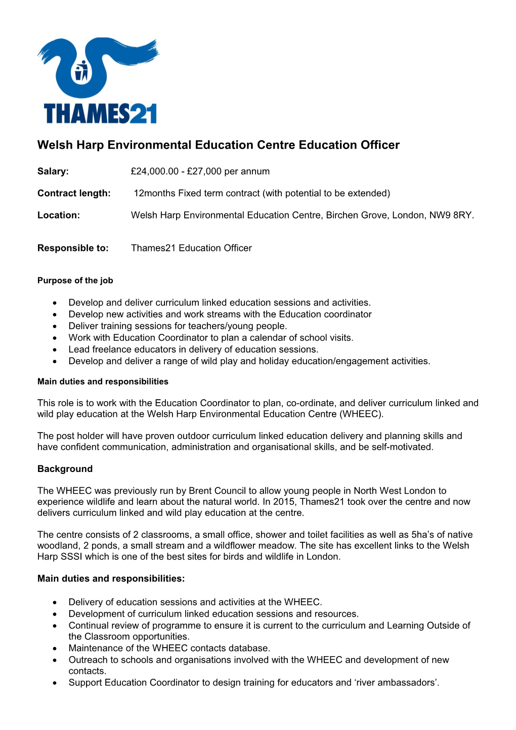 Welsh Harp Environmental Education Centreeducationofficer