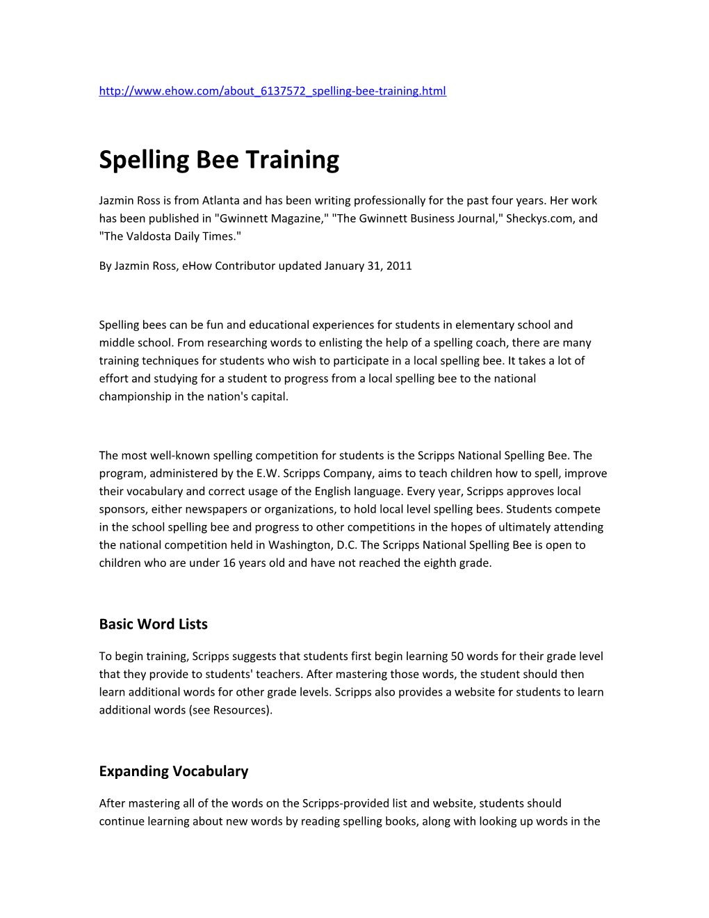 Spelling Bee Training