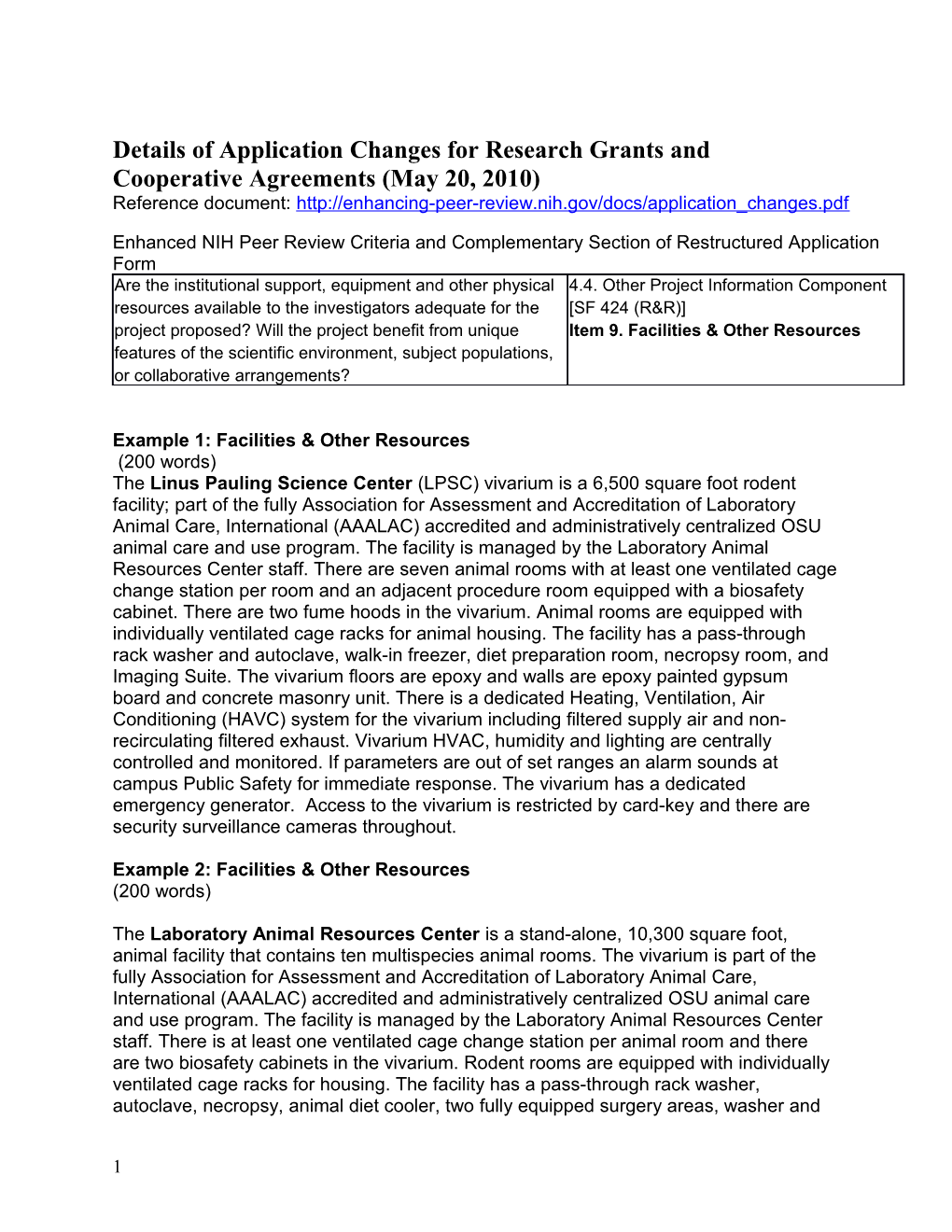 Details of Application Changes for Research Grants and Cooperative Agreements (May 20, 2010)