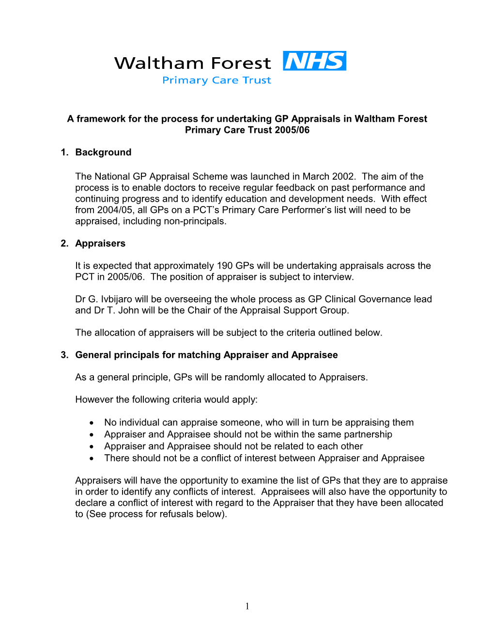 Person Specification for a WLL Appointed Appraiser