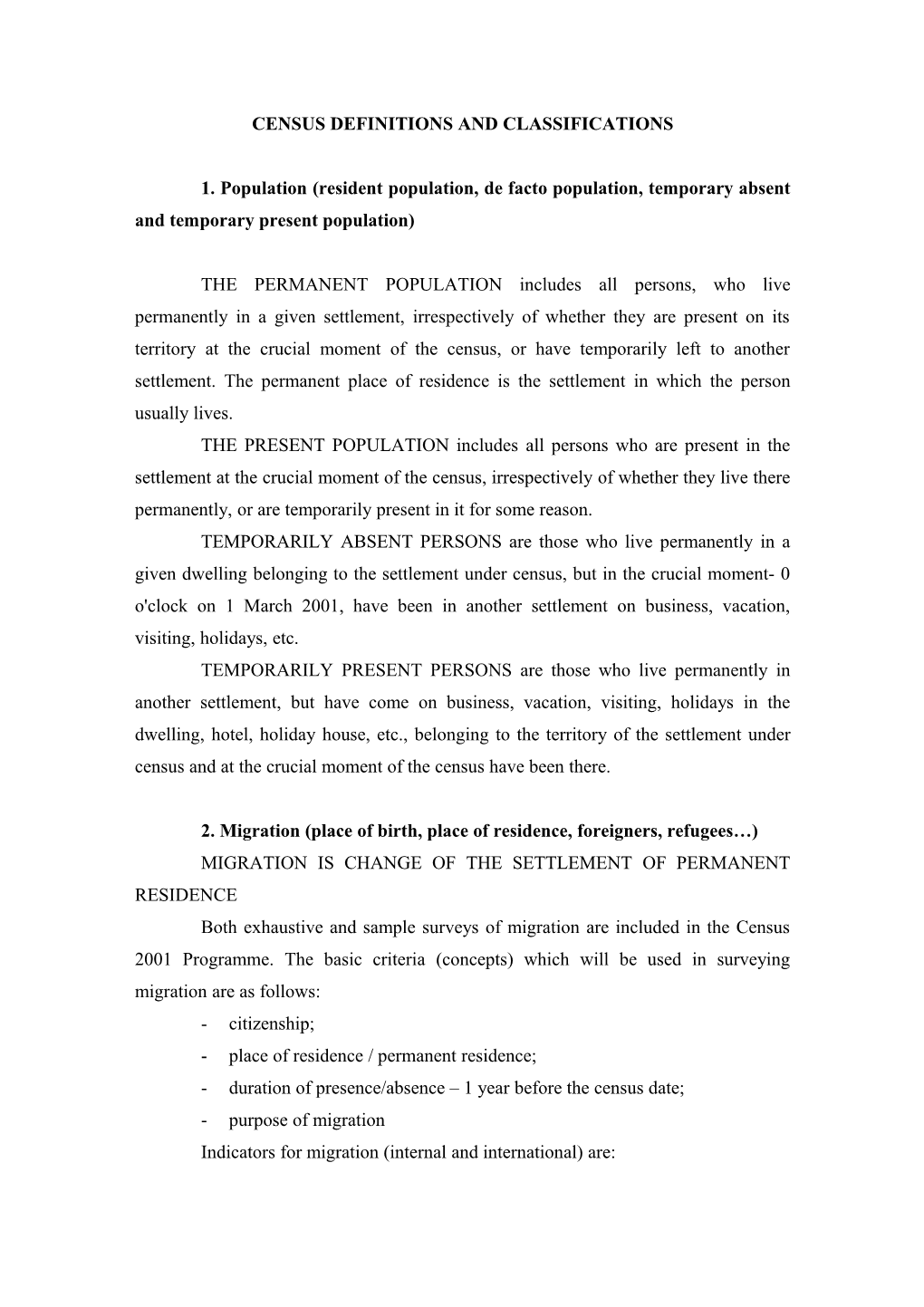 Census Definitions and Classifications