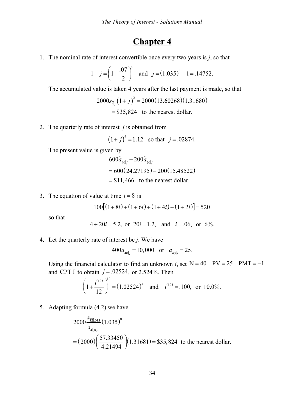 The Theory of Interest - Solutions Manual Chapter 4