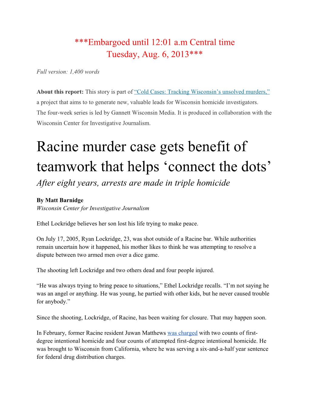 Racine Cold Case Full Version