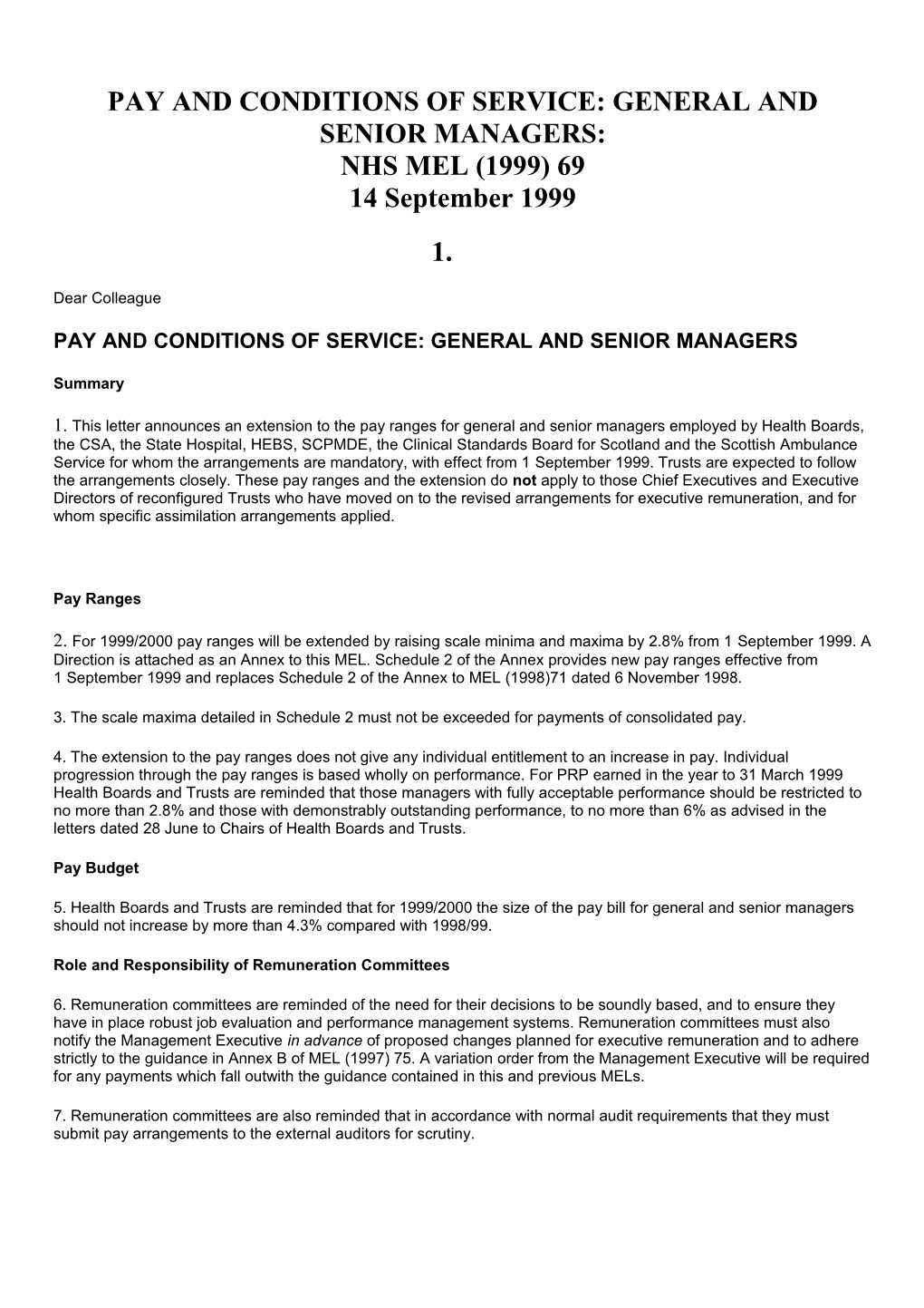 Pay and Conditions of Service: General and Senior Managers