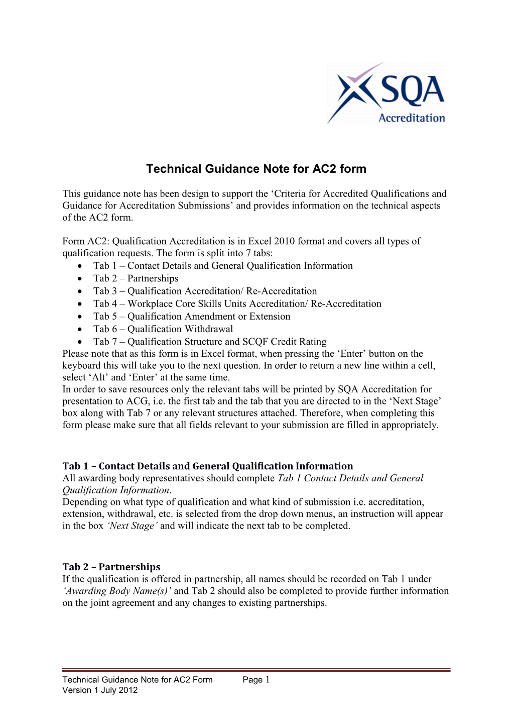 Technical Guidance Note for AC2 Form
