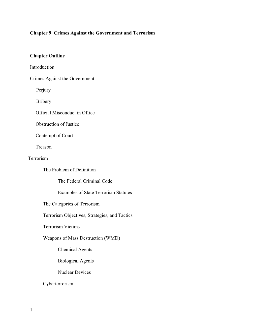 Chapter 9 Crimes Against the Government and Terrorism