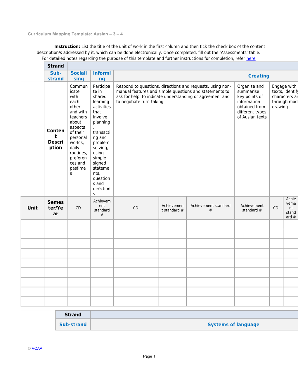 Curriculum Mapping Template: Auslan 3 4