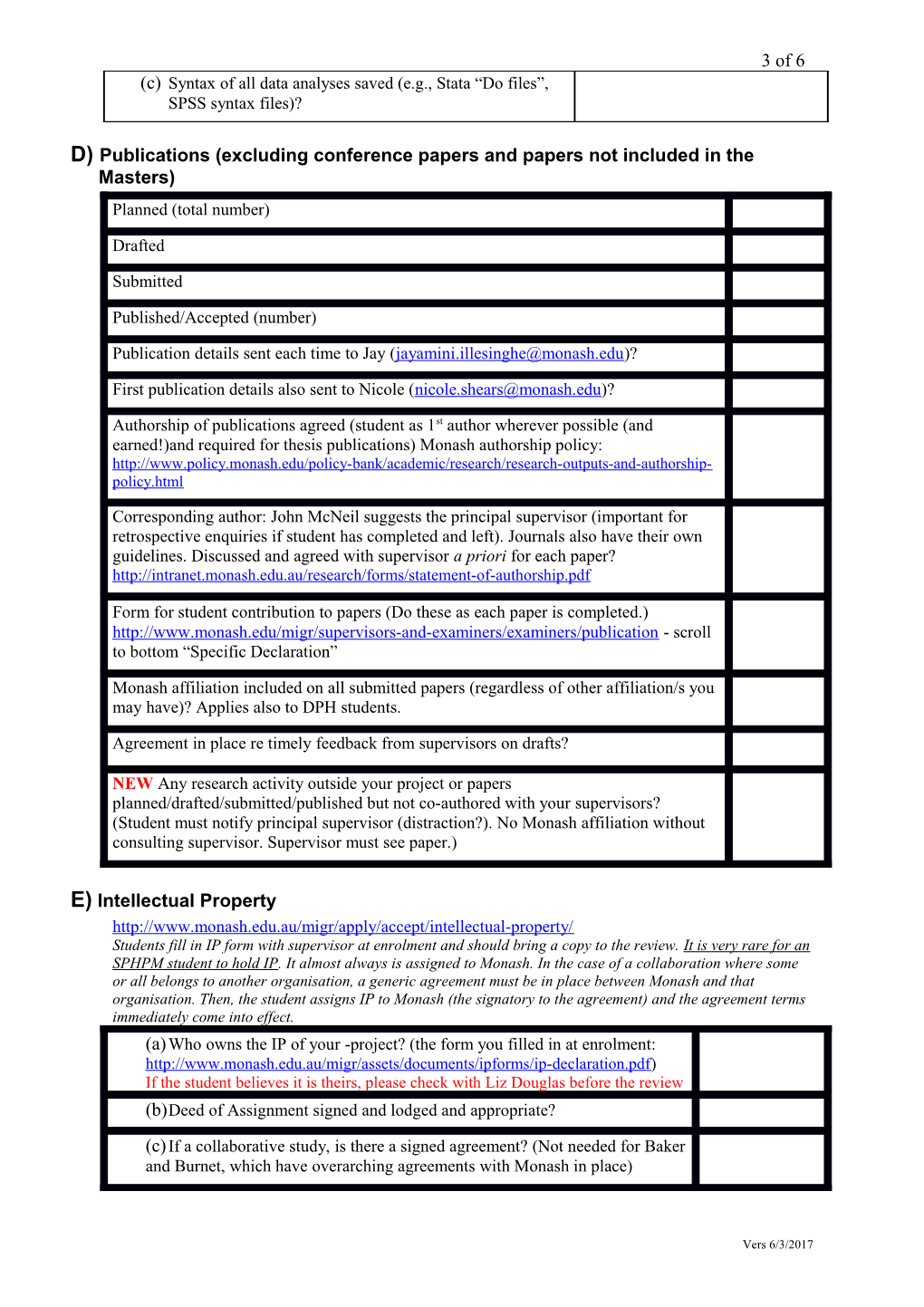 Chairs Checklist for Reviews (Background and More Details in Separate Document)