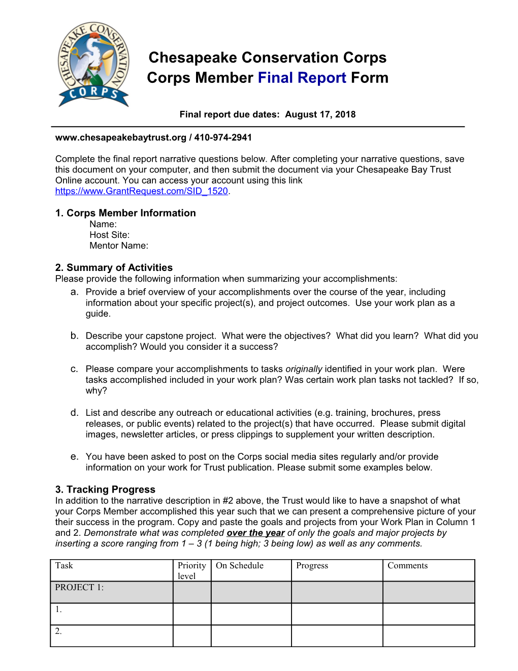 Corps Member Final Report Formpage 1