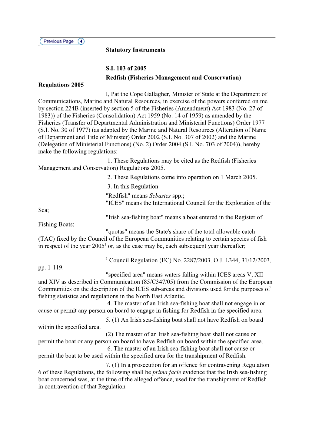 Redfish (Fisheries Management and Conservation) Regulations 2005