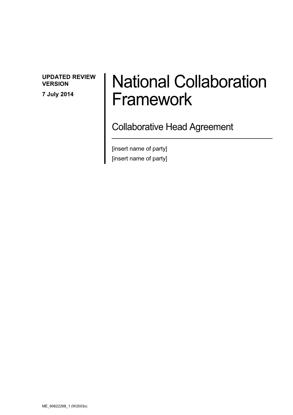 National Collaboration Framework Collaborative Head Agreement