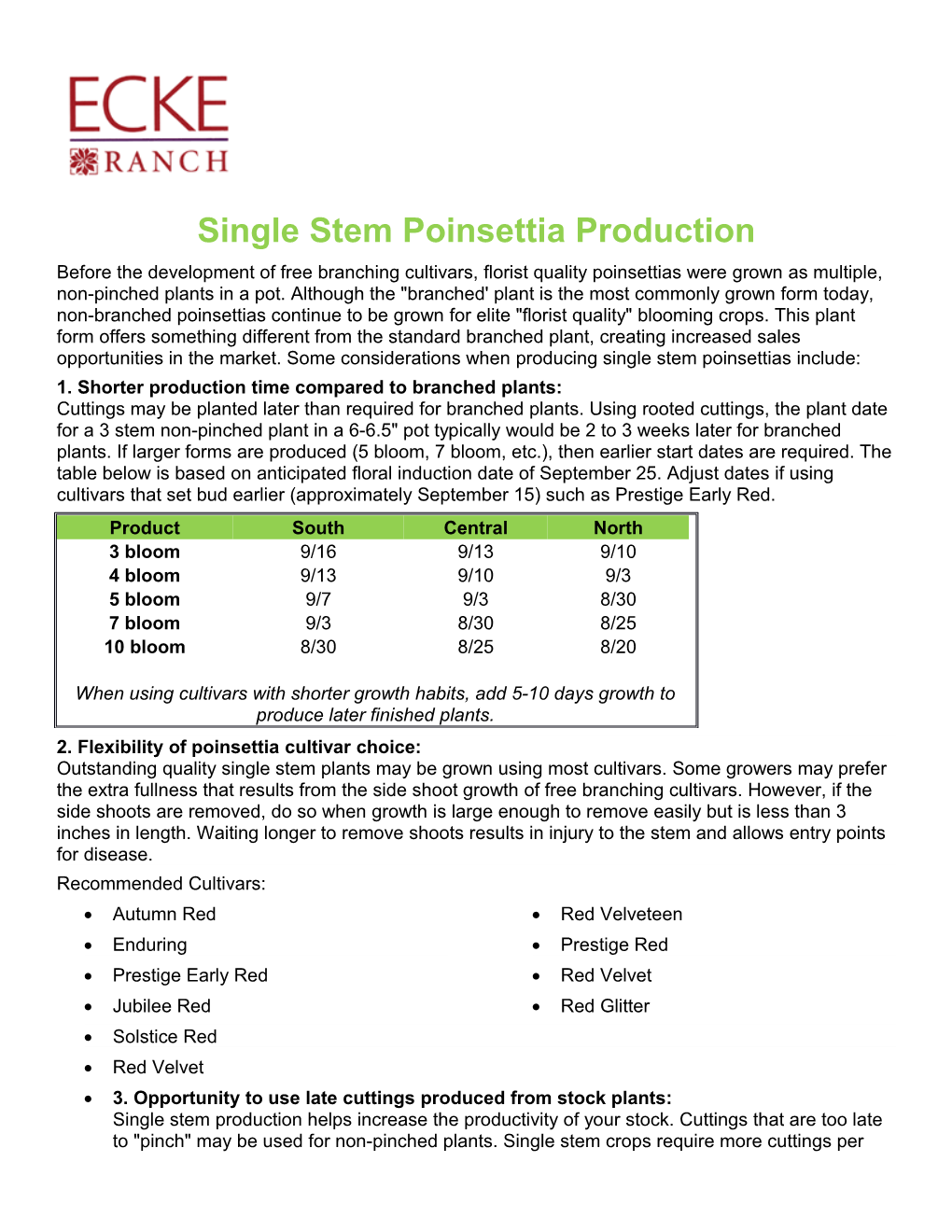 Single Stem Poinsettia Production