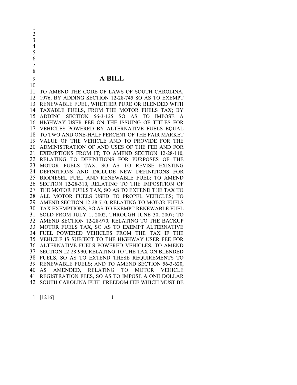 2001-2002 Bill 1216: Alternative Fuels, Motor Vehicles Powered By; Motor Fuels Tax And